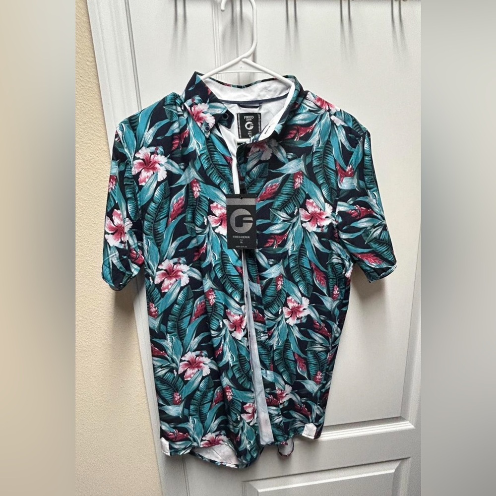 Floral Green and White Men's Shirt